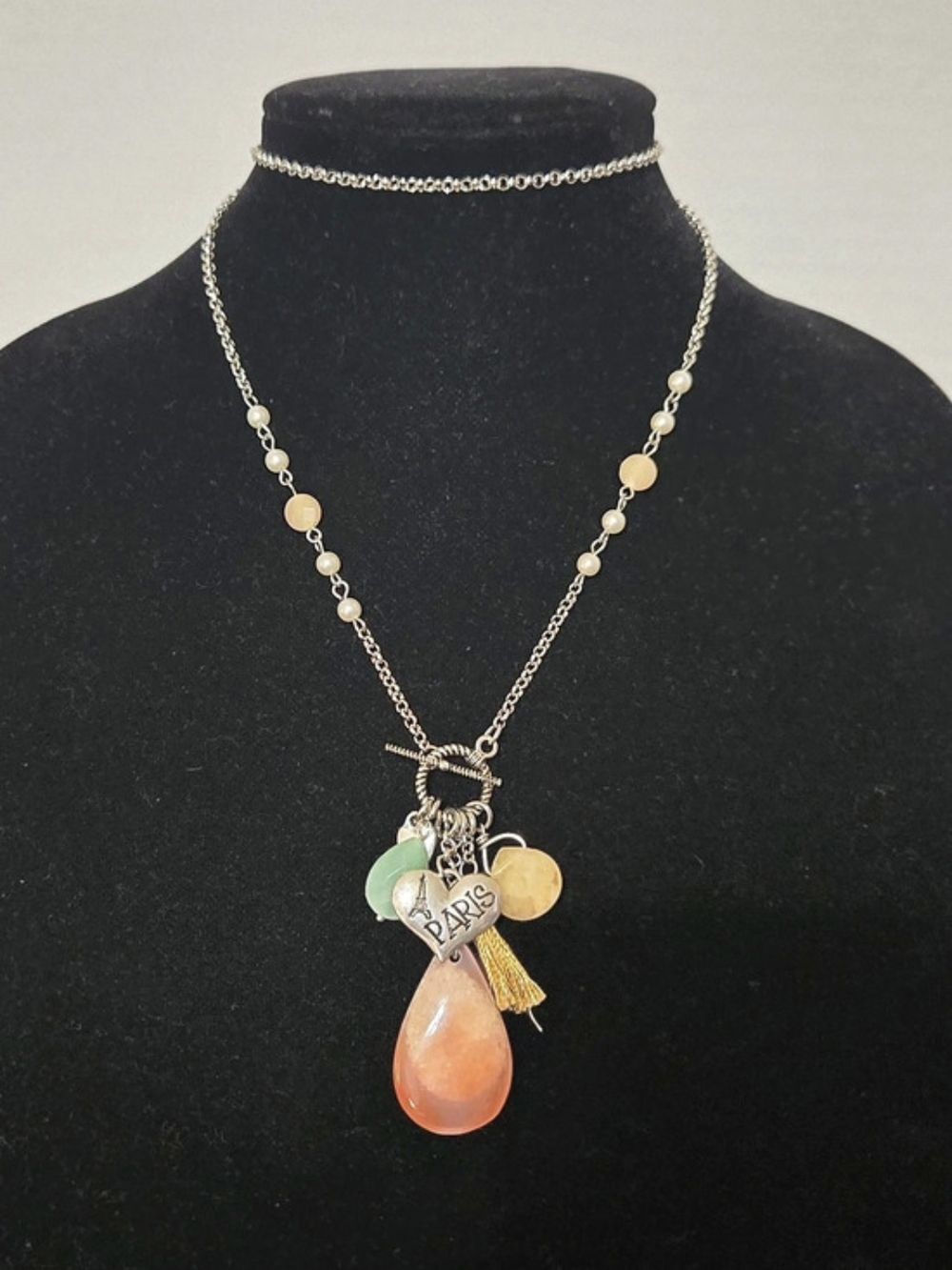 Paris Charm Pendant Necklace in Gold & Orange Like New